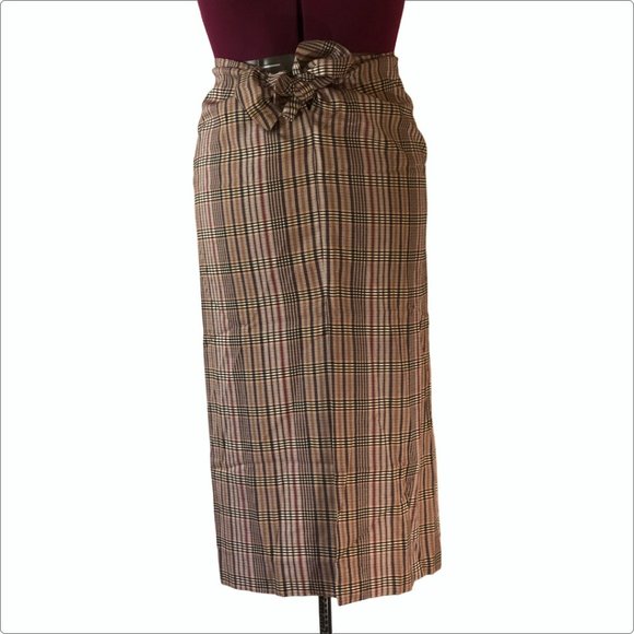 BNWT Zara Plaid Tie-Front Midi Skirt SIZE L - Picture 8 of 14